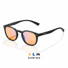 Lunettes gaming rondes noires verre ambré sur fond blanc